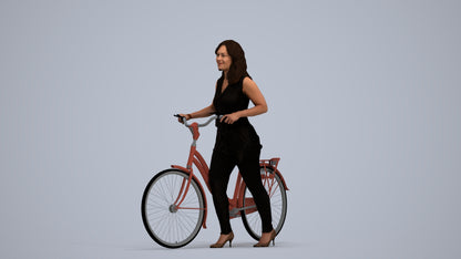 realistic 3D human woman casual cycling, archviz people FBX OBJ for Blender, standing pose render