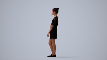 realistic 3D human woman business standing, archviz people FBX OBJ for Blender, three-quarter view render