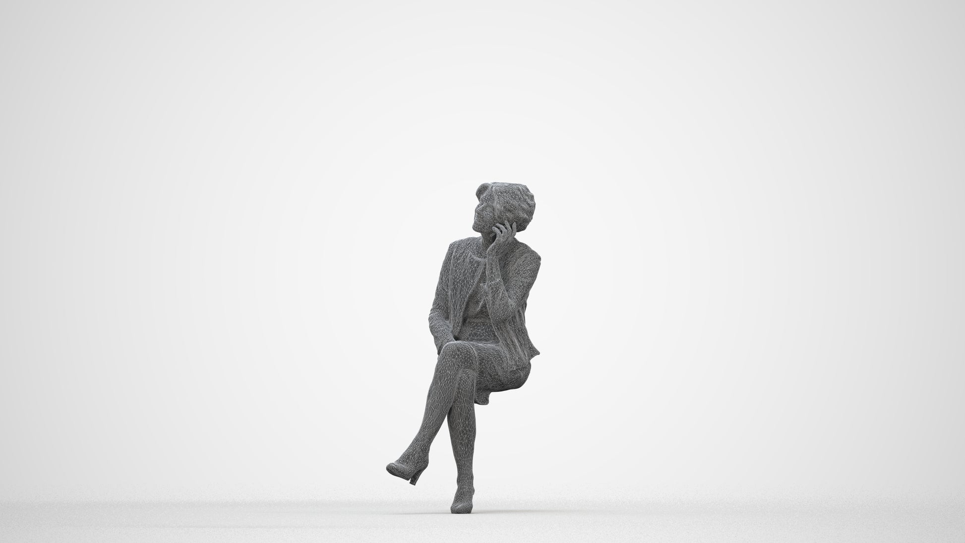 photogrammetry 3D woman business sitting, realistic human model archviz FBX, wireframe back view