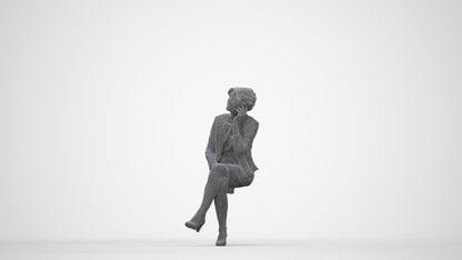 photogrammetry 3D woman business sitting, realistic human model archviz FBX, wireframe back view