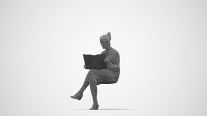 3D people model woman casual sitting, scanned human for 3ds Max rendering, wireframe back view