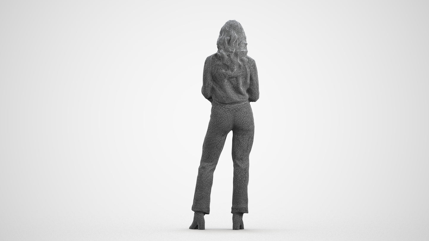 scanned 3D woman business standing, photogrammetry people for Enscape and V-Ray, wireframe front view