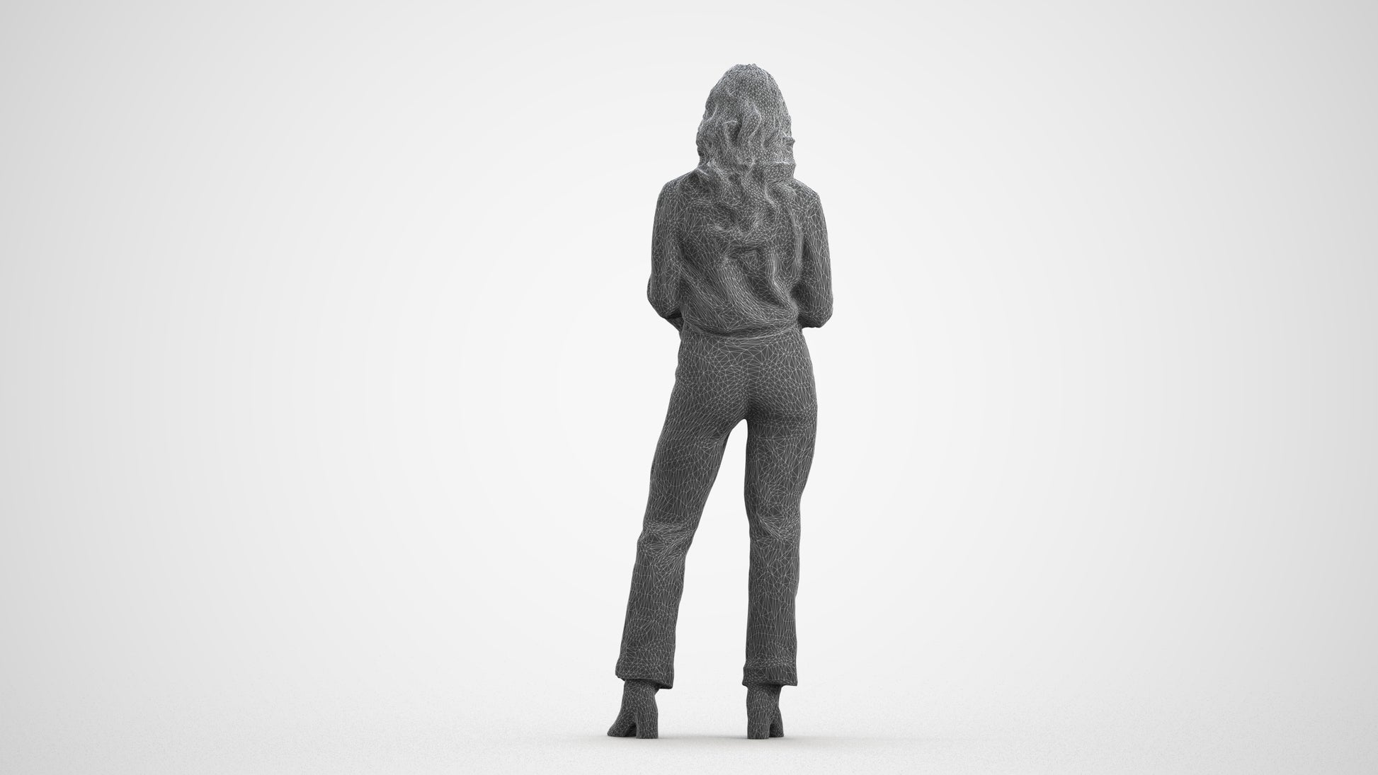 scanned 3D woman business standing, photogrammetry people for Enscape and V-Ray, wireframe front view