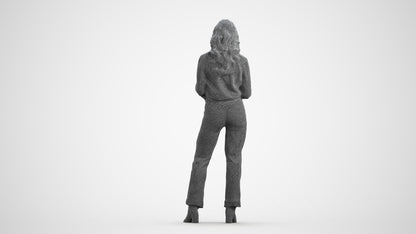 scanned 3D woman business standing, photogrammetry people for Enscape and V-Ray, wireframe front view