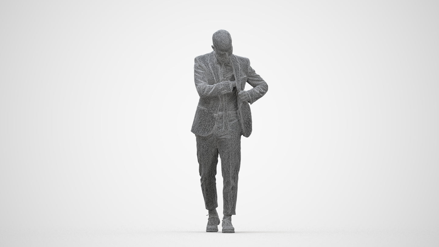 realistic 3D human man business walking, archviz people FBX OBJ for Blender, wireframe back view
