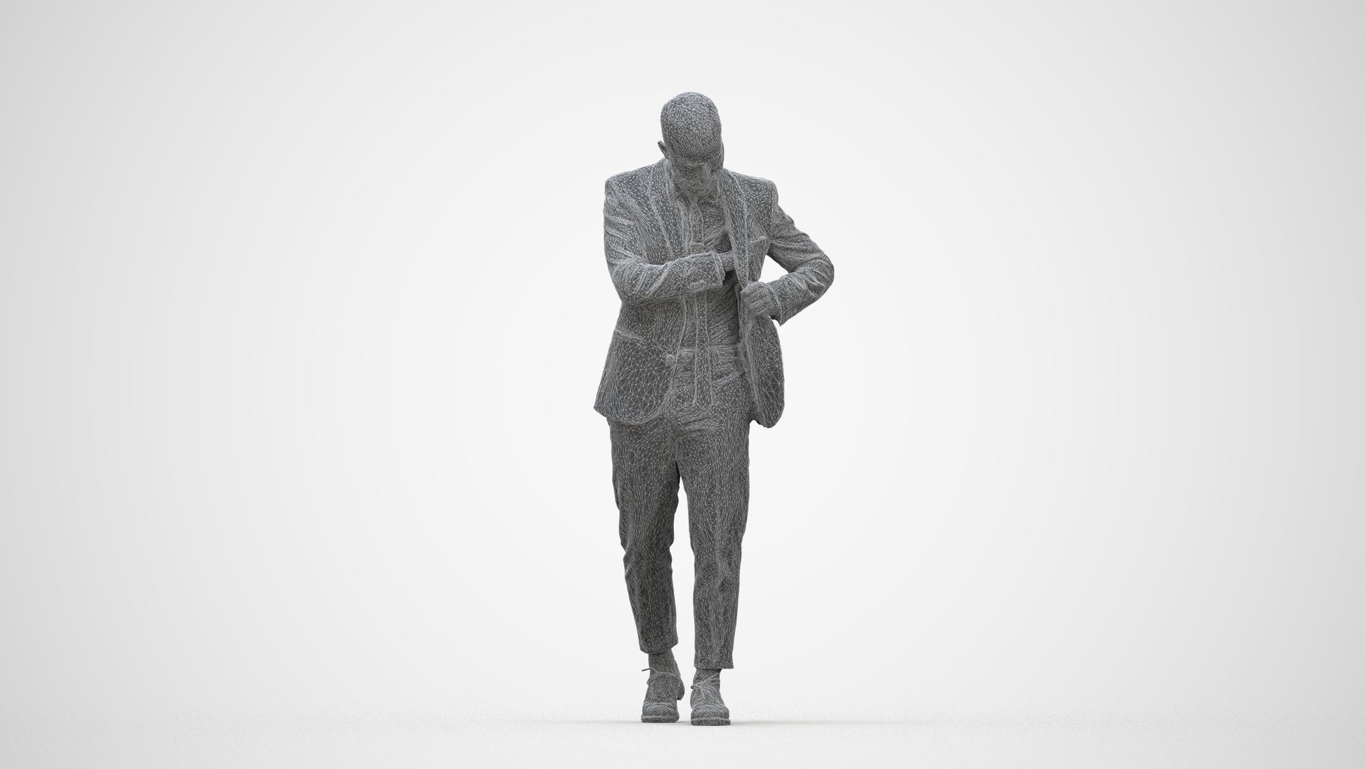 realistic 3D human man business walking, archviz people FBX OBJ for Blender, wireframe back view