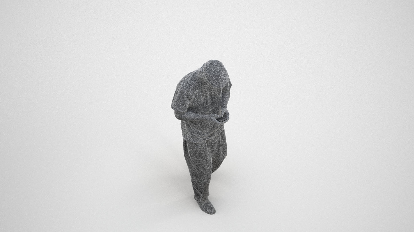 photogrammetry 3D man casual walking, realistic human model archviz FBX, wireframe three-quarter view