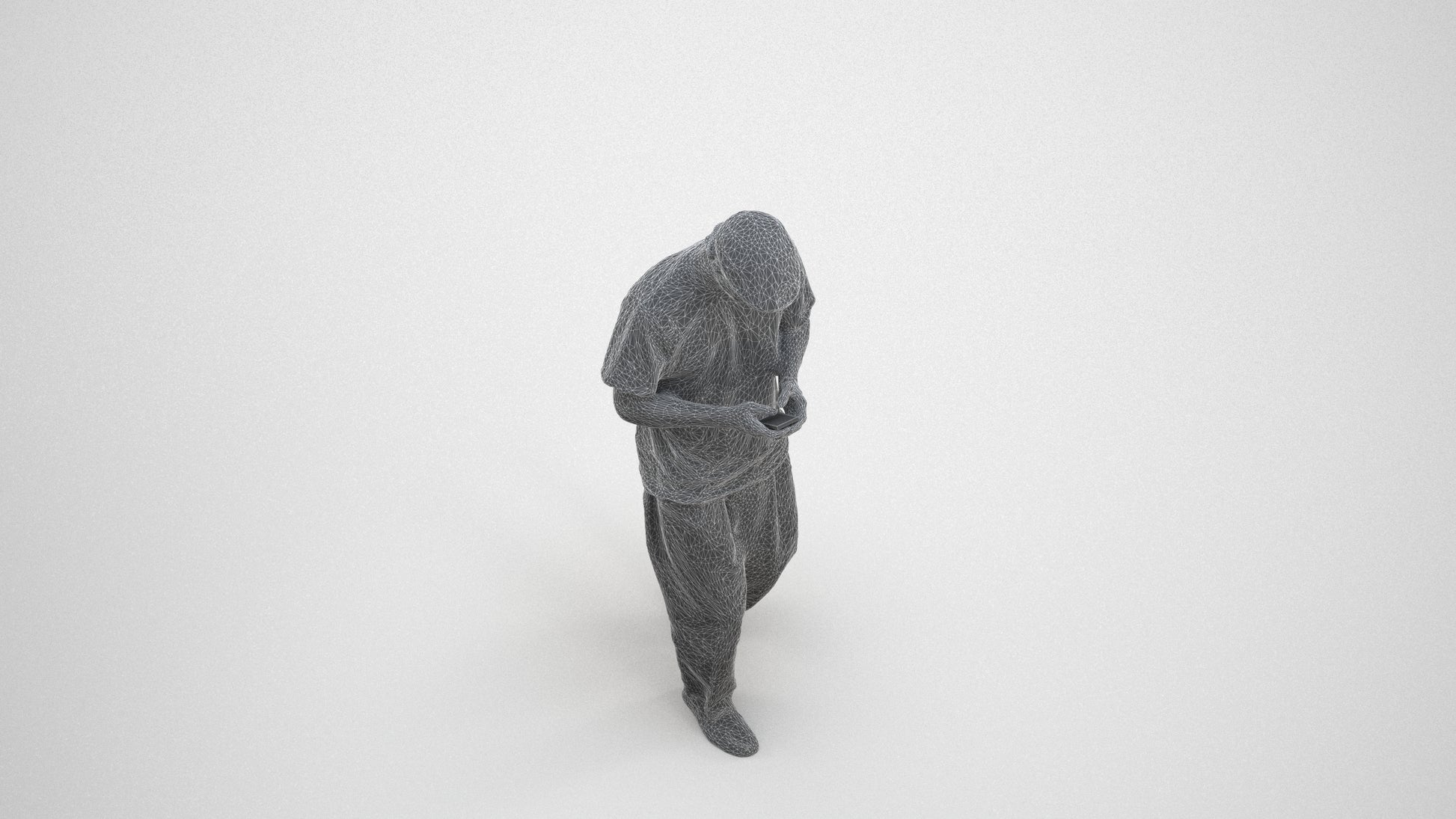 photogrammetry 3D man casual walking, realistic human model archviz FBX, wireframe three-quarter view