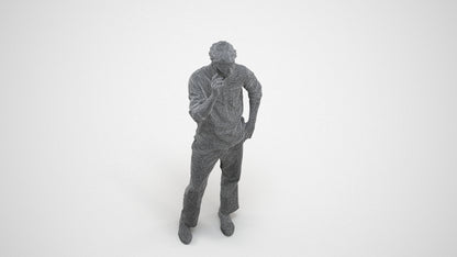 realistic 3D human man casual standing, archviz people FBX OBJ for Blender, wireframe three-quarter view