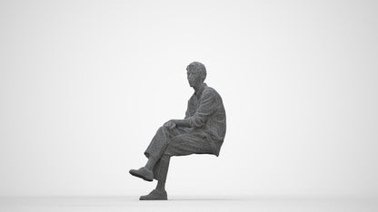 3D scanned man sitting casual, photorealistic archviz people for Enscape and SketchUp, wireframe back view