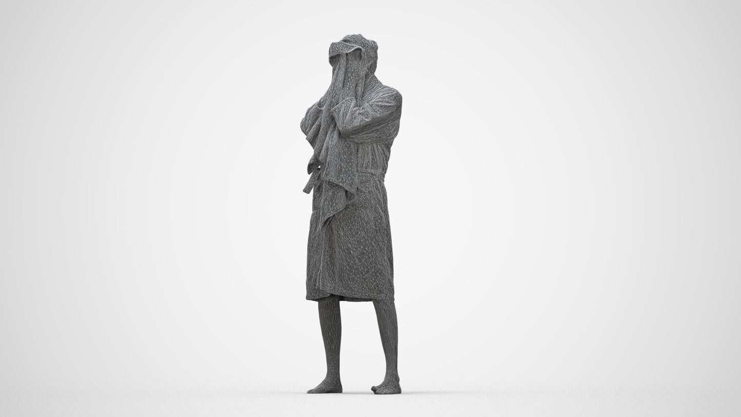 realistic 3D man bathroom, scanned archviz people for Blender and 3ds Max, wireframe back view