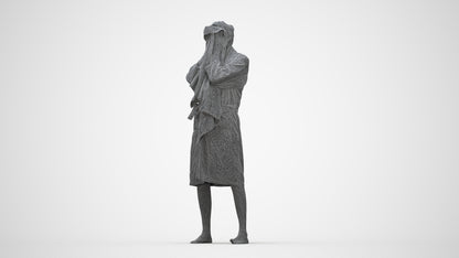 realistic 3D man bathroom, scanned archviz people for Blender and 3ds Max, wireframe back view