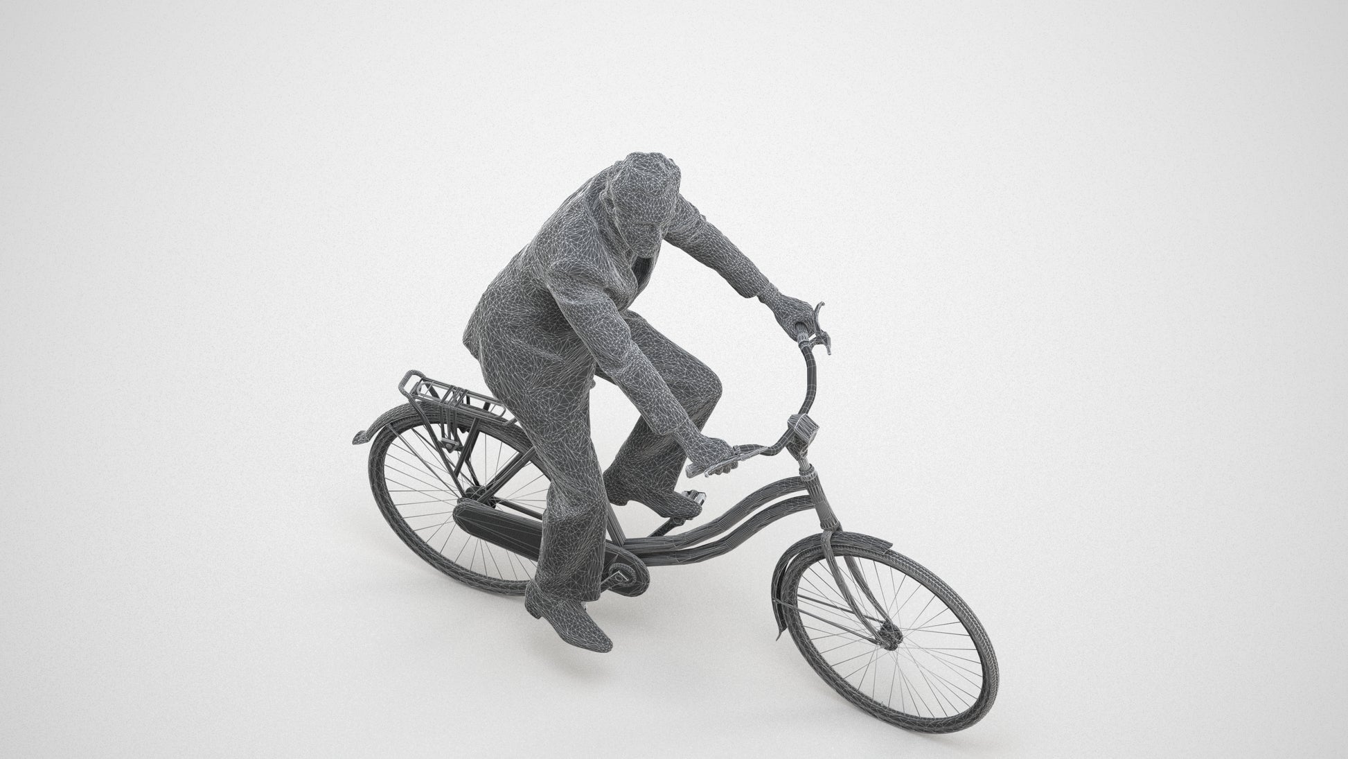 realistic 3D people man business cycling, render-ready for V-Ray and Corona, FBX OBJ, wireframe three-quarter view