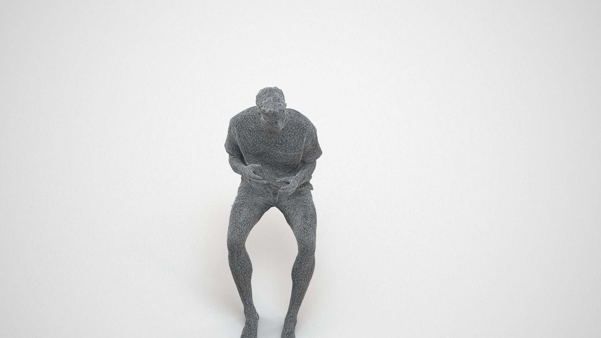 3D scanned man sitting casual, photorealistic archviz people for Enscape and SketchUp, wireframe three-quarter view
