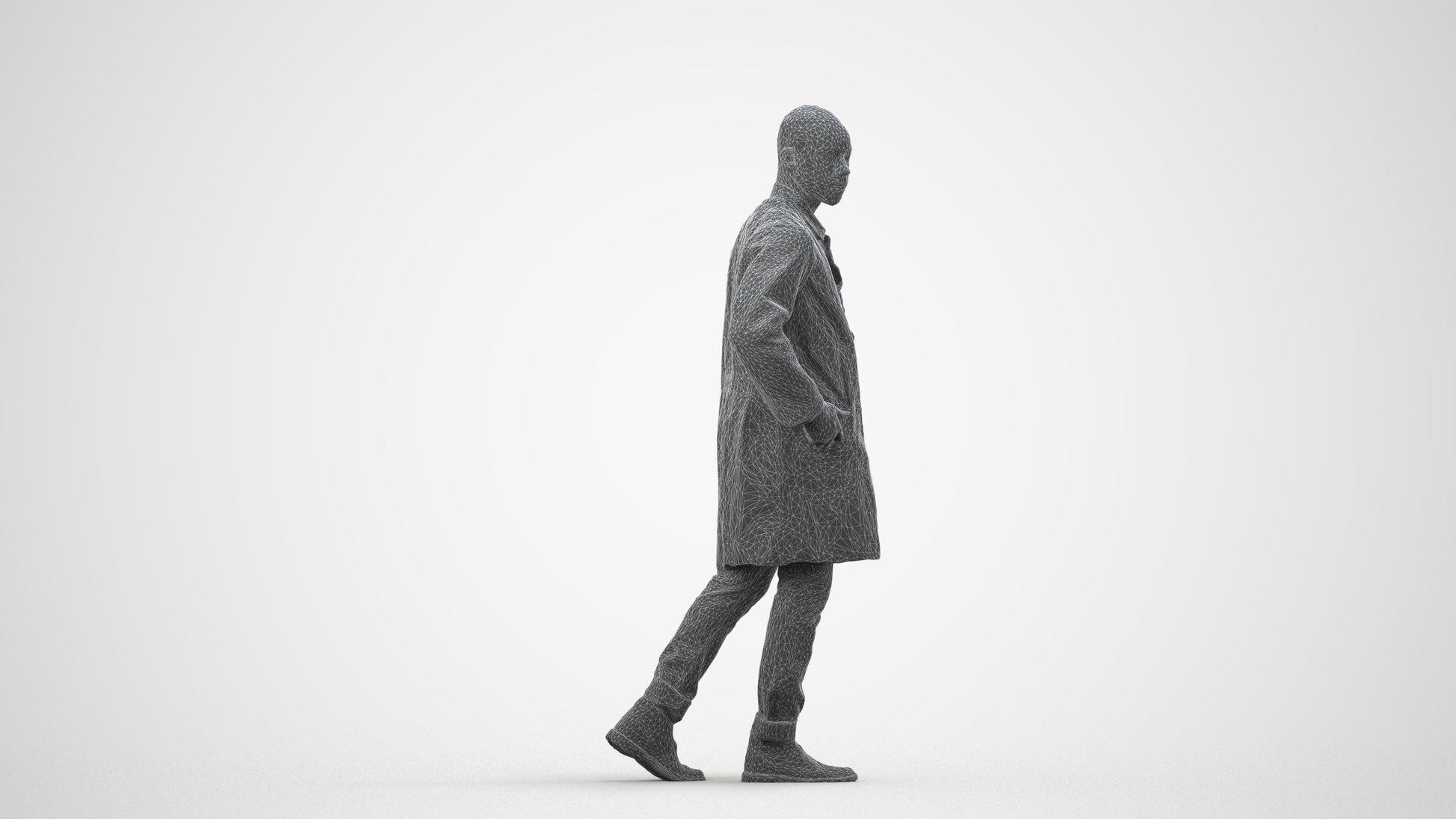 3D human model man medical, photogrammetry scanned person for archviz, wireframe side view