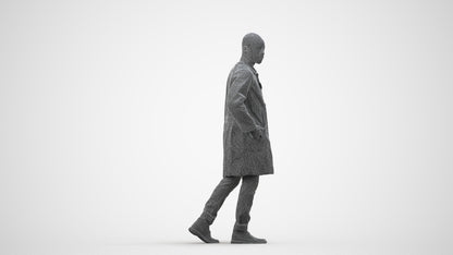 3D human model man medical, photogrammetry scanned person for archviz, wireframe side view
