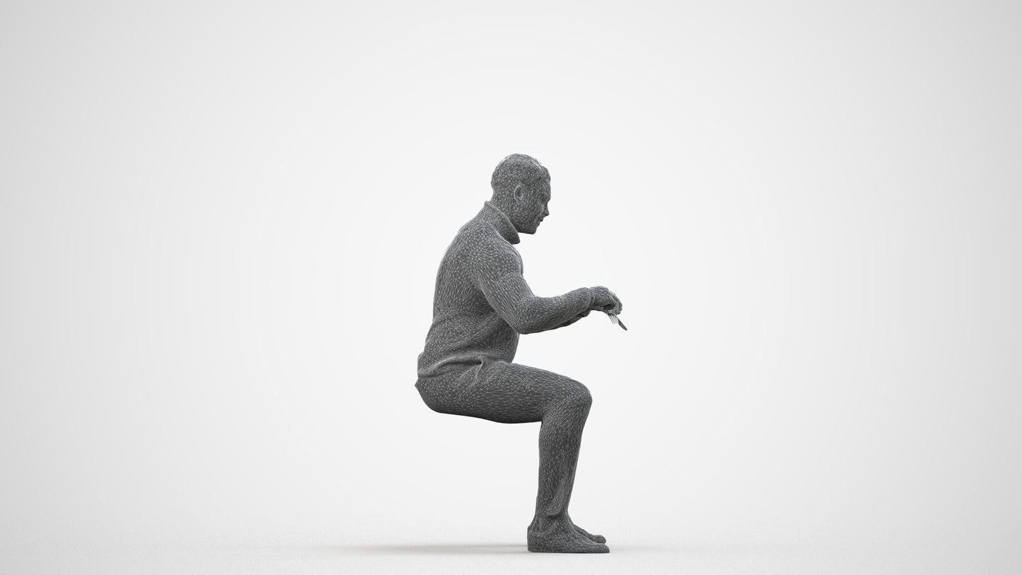 3D people model man casual business, scanned human for 3ds Max rendering, wireframe side view