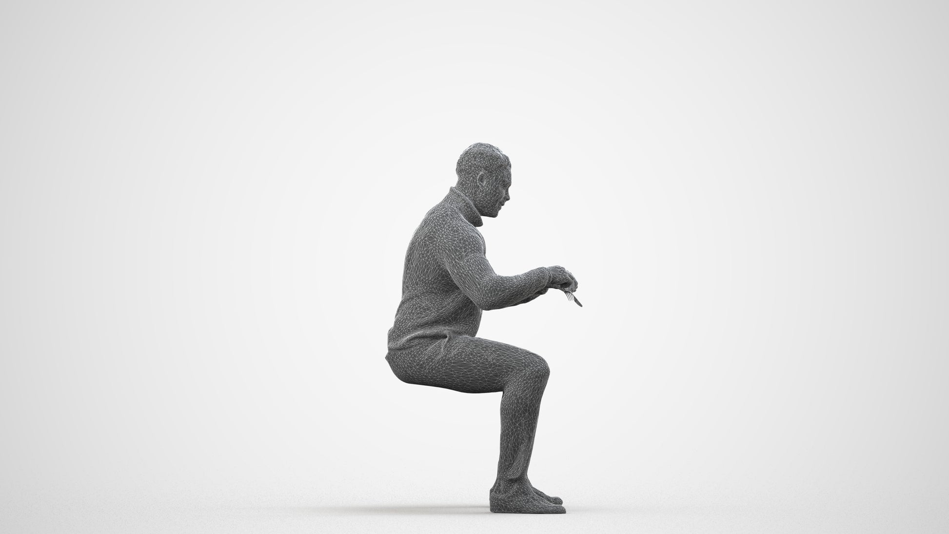 3D people model man casual business, scanned human for 3ds Max rendering, wireframe side view