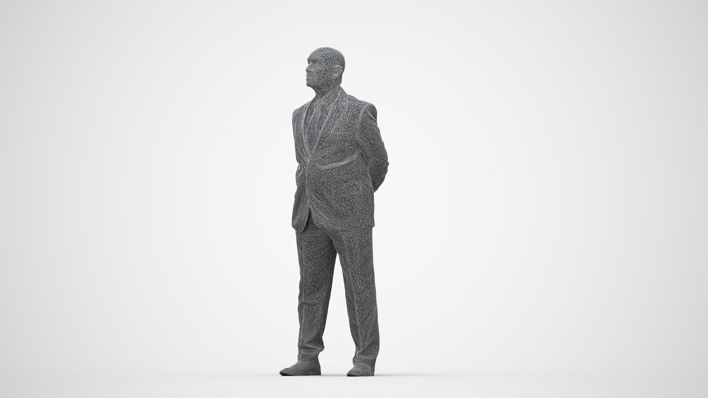 3D people model senior man business mix, scanned human for 3ds Max rendering, wireframe back view