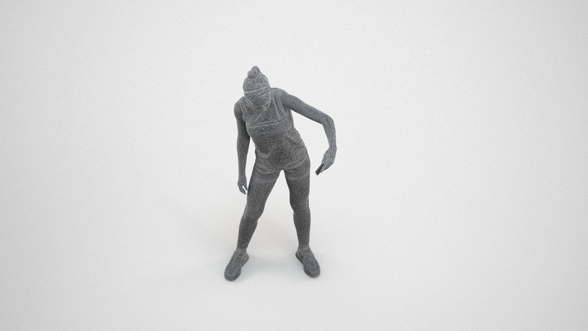 realistic 3D human girl sport, archviz people FBX OBJ for Blender, wireframe three-quarter view