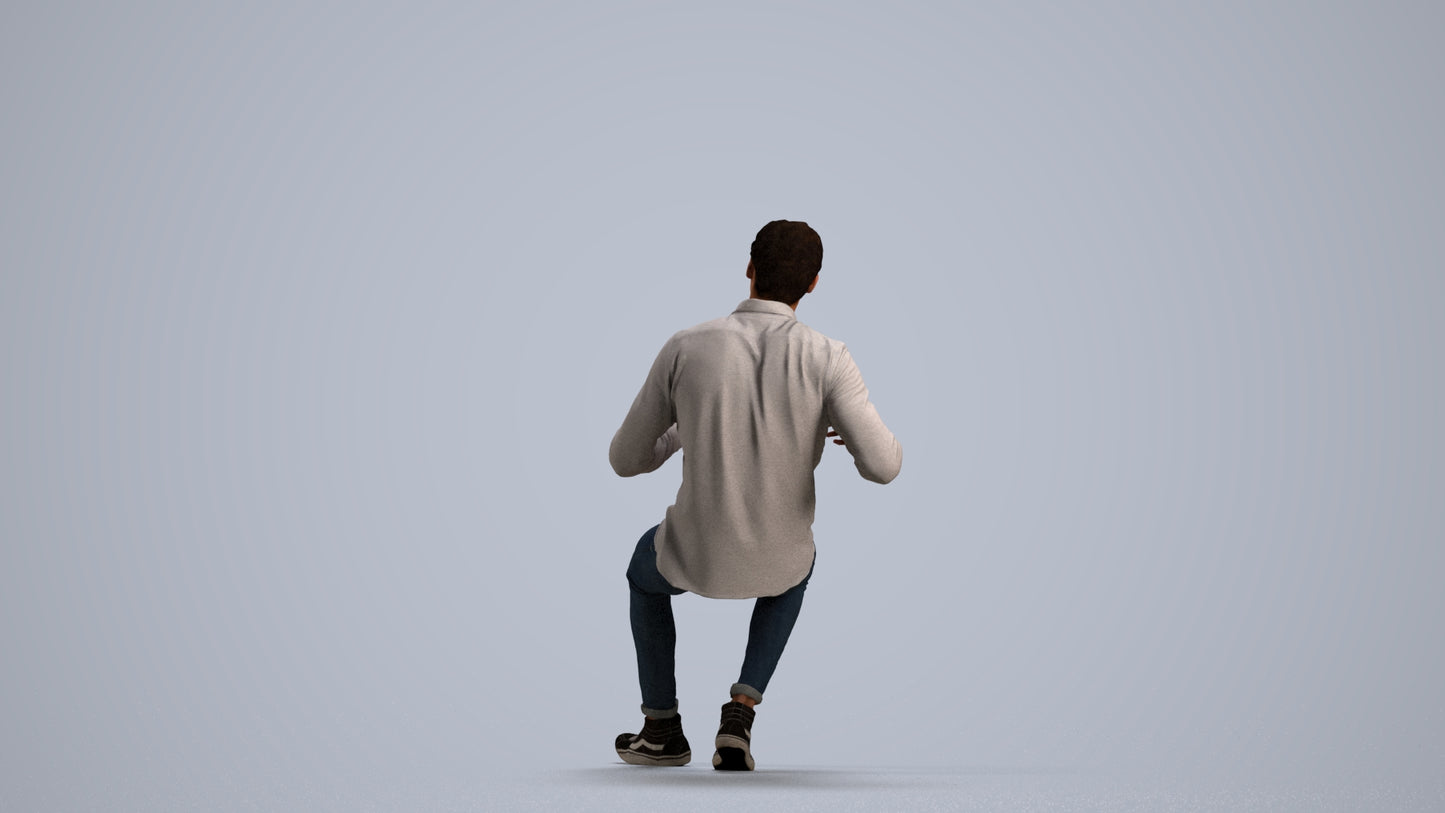realistic 3D human man casual sitting, archviz people FBX OBJ for Blender, front view render