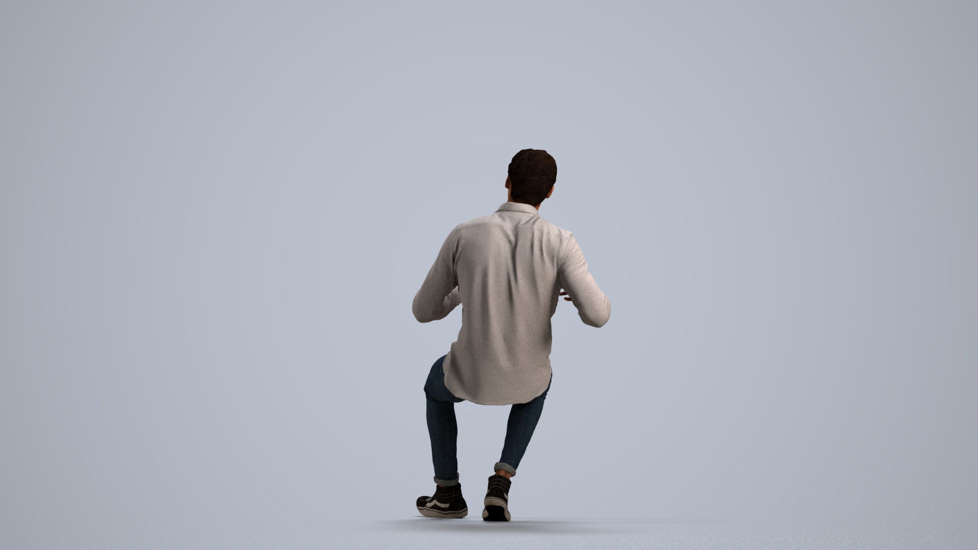 realistic 3D human man casual sitting, archviz people FBX OBJ for Blender, front view render