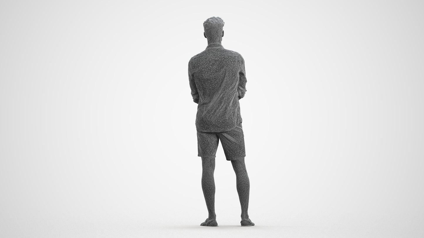 3D scanned man standing casual, photorealistic archviz people for Enscape and SketchUp, wireframe front view