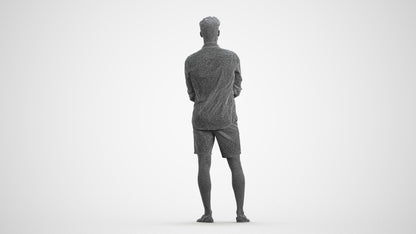 3D scanned man standing casual, photorealistic archviz people for Enscape and SketchUp, wireframe front view