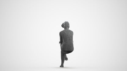 photogrammetry 3D woman casual sitting, realistic human model archviz FBX, wireframe front view