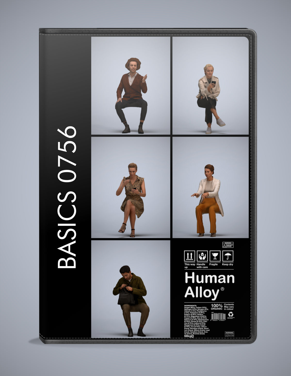 photogrammetry 3D people sitting collection, 5 realistic human models archviz FBX