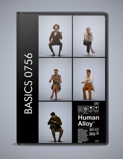 photogrammetry 3D people sitting collection, 5 realistic human models archviz FBX