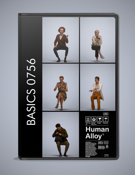 photogrammetry 3D people sitting collection, 5 realistic human models archviz FBX