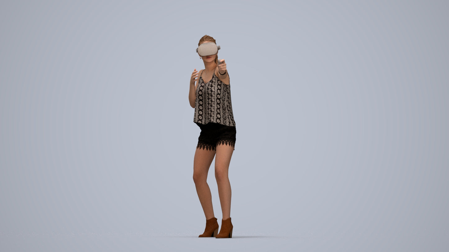 scanned 3D girl casual standing, photogrammetry people for Enscape and V-Ray, top-down view render