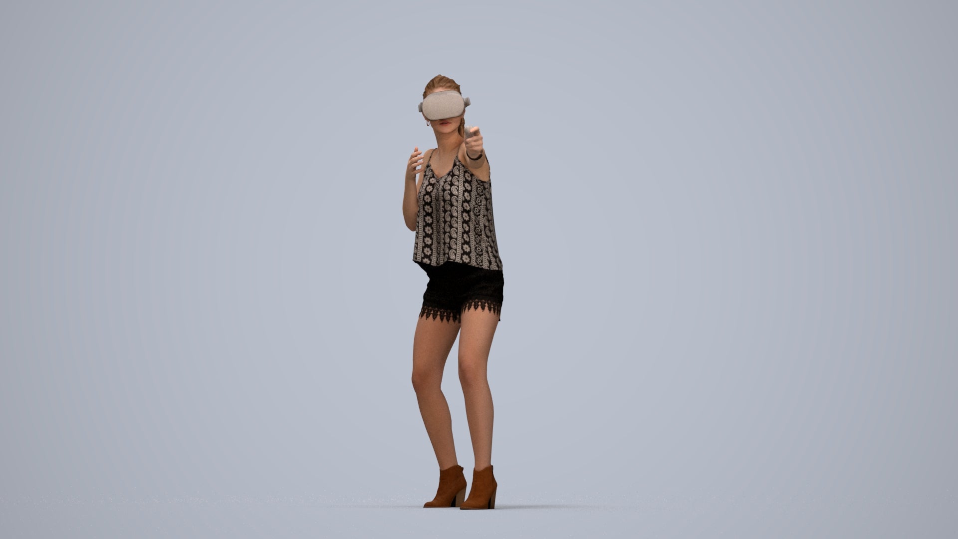 scanned 3D girl casual standing, photogrammetry people for Enscape and V-Ray, top-down view render