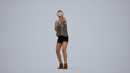 scanned 3D girl casual standing, photogrammetry people for Enscape and V-Ray, top-down view render