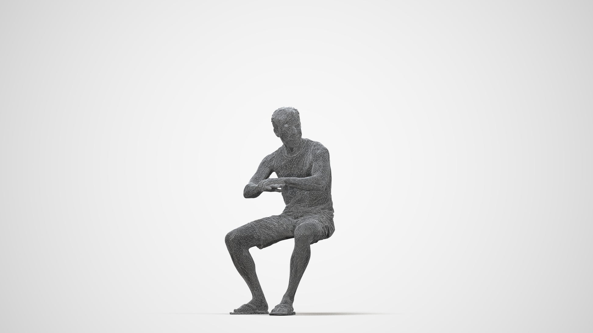 scanned 3D man casual sitting, photogrammetry people for Enscape and V-Ray, wireframe back view