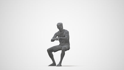 scanned 3D man casual sitting, photogrammetry people for Enscape and V-Ray, wireframe back view