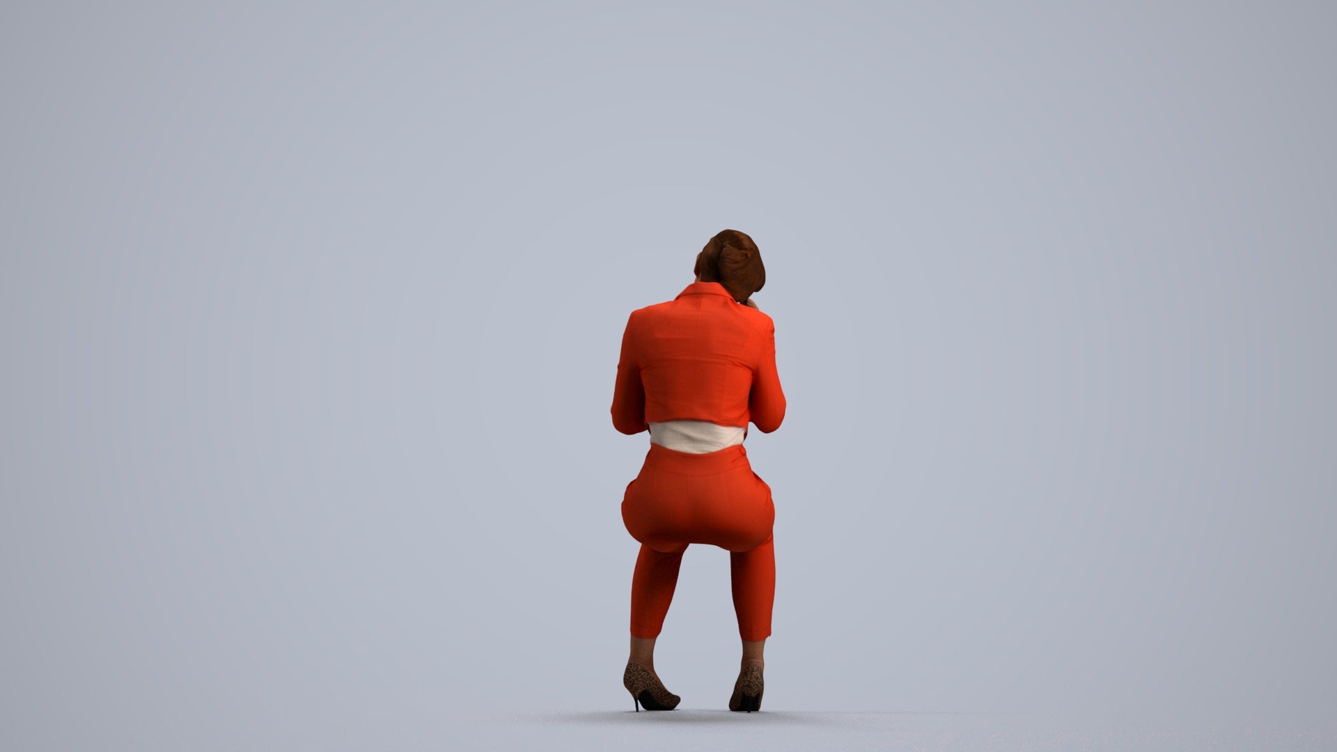 3D human model woman business, photogrammetry scanned person for archviz, front view render