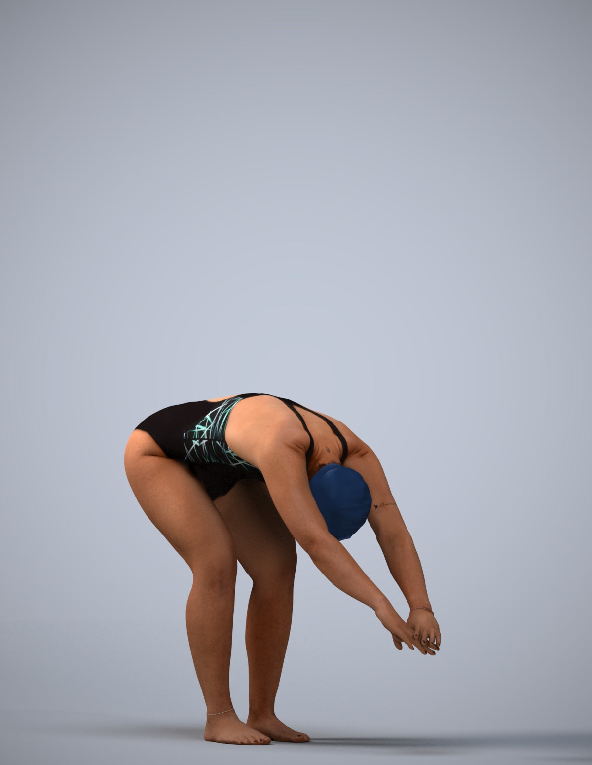 3D human model woman sport pool, photogrammetry scanned person for archviz