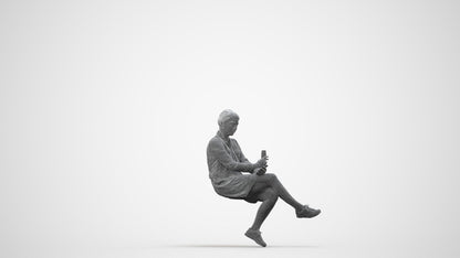 3D people model woman casual sitting, scanned human for 3ds Max rendering, wireframe side view