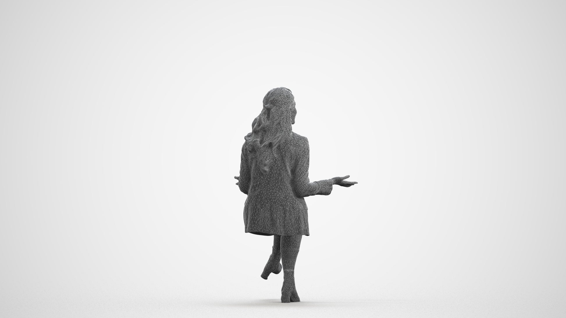realistic 3D people woman business, render-ready for V-Ray and Corona, FBX OBJ, wireframe front view