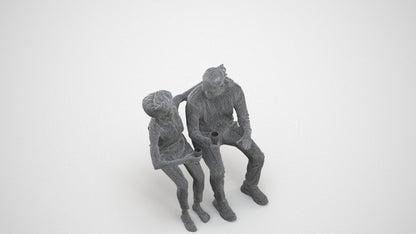 scanned 3D man casual couple, photogrammetry people for Enscape and V-Ray, wireframe three-quarter view