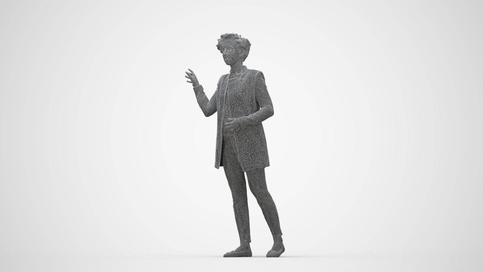 3D human model woman business, photogrammetry scanned person for archviz, wireframe back view