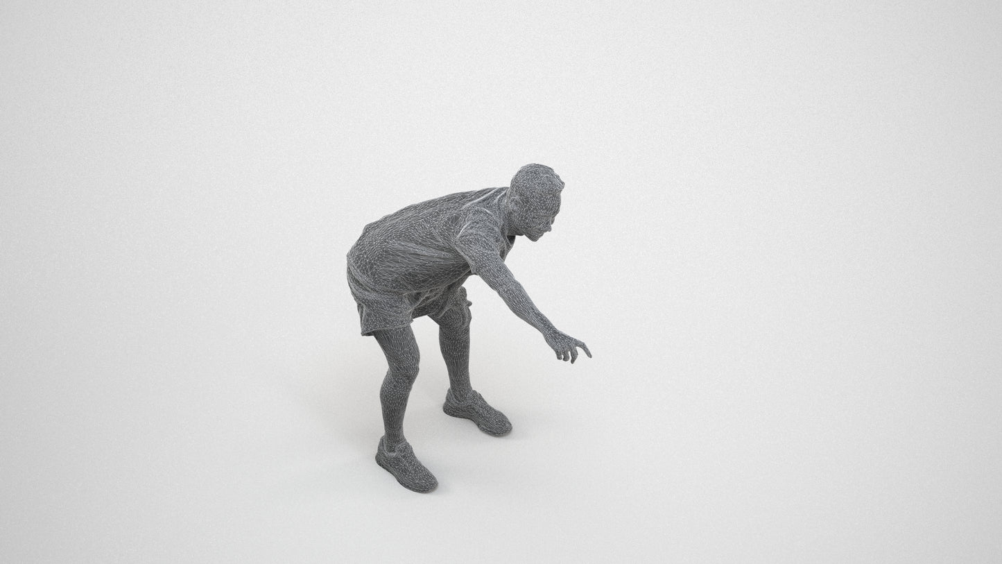 realistic 3D human man sport, archviz people FBX OBJ for Blender, wireframe three-quarter view