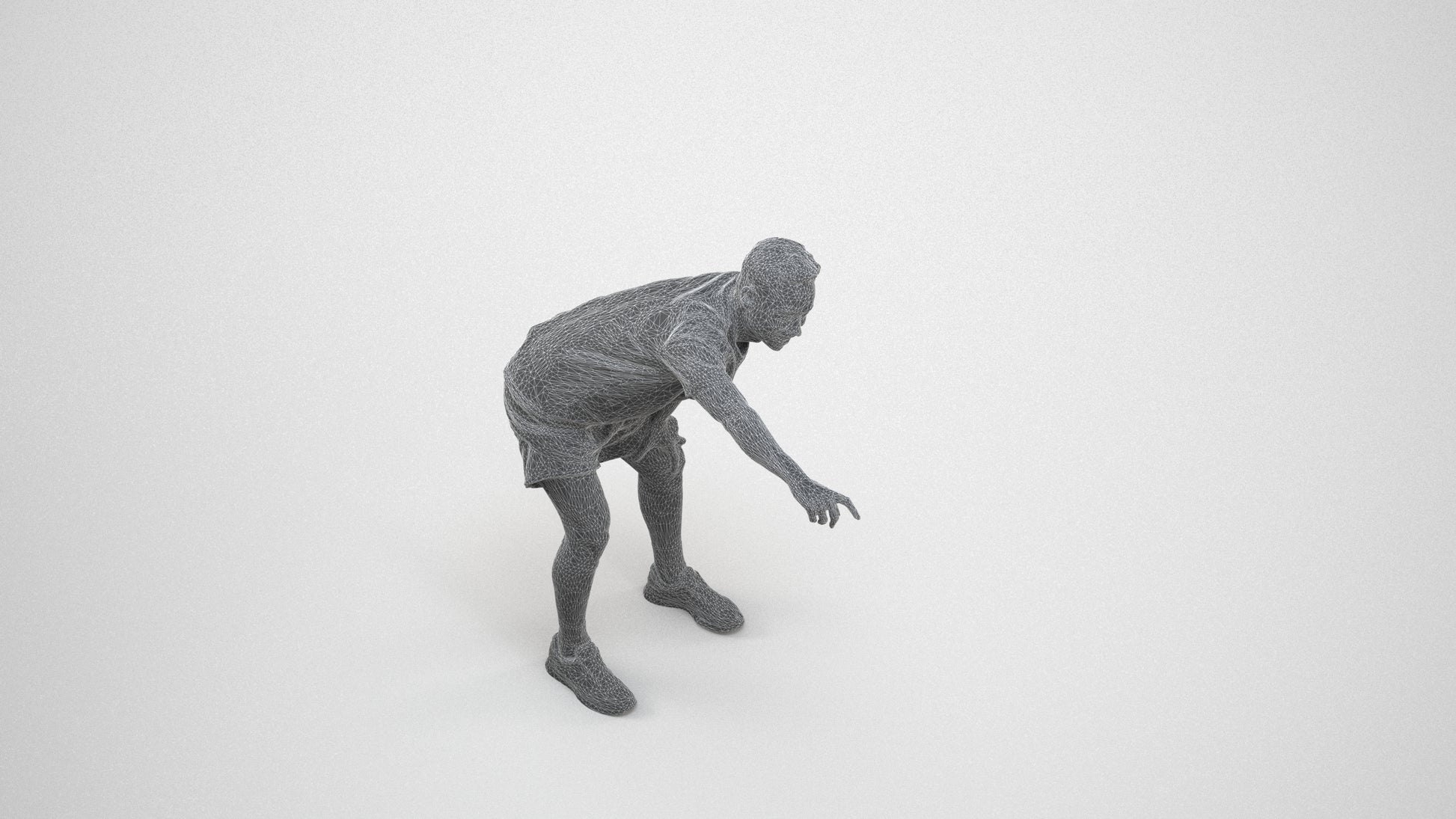 realistic 3D human man sport, archviz people FBX OBJ for Blender, wireframe three-quarter view