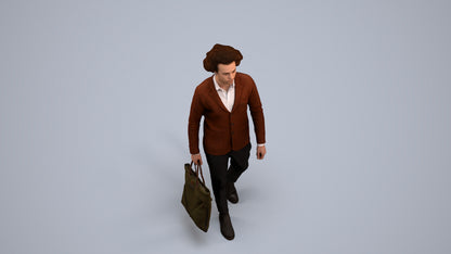 3D human model man business walking, photogrammetry scanned person for archviz, back view render
