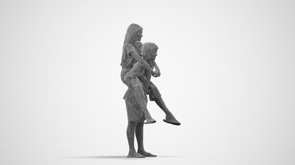 photogrammetry 3D girl kids, realistic human model archviz FBX, wireframe side view