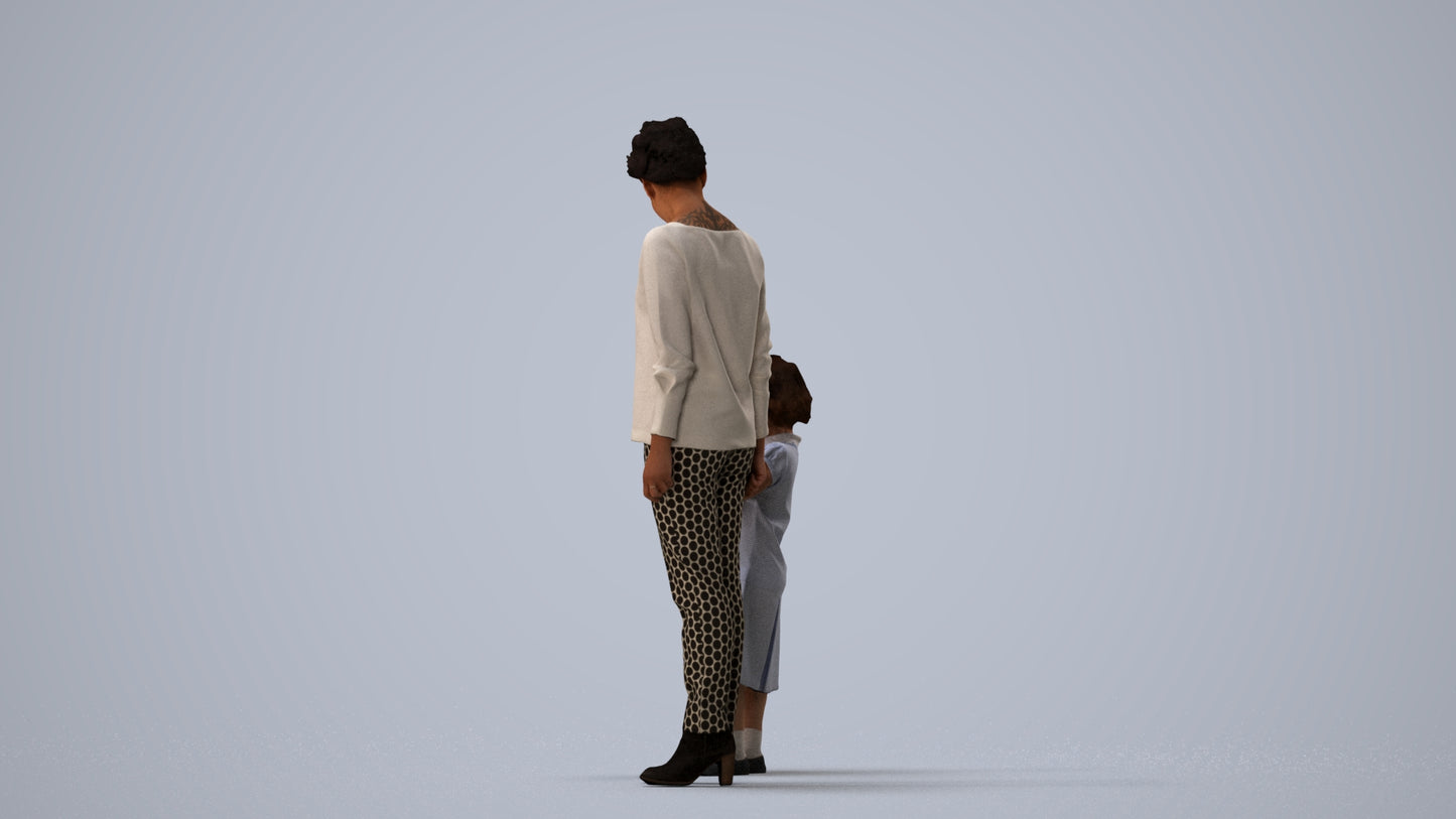 scanned 3D girl casual kids, photogrammetry people for Enscape and V-Ray, three-quarter view render