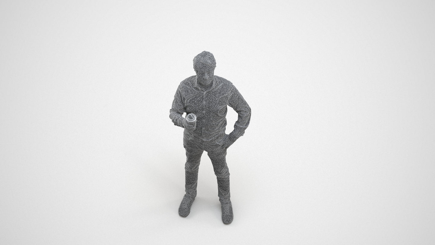 3D scanned man business, photorealistic archviz people for Enscape and SketchUp, wireframe three-quarter view