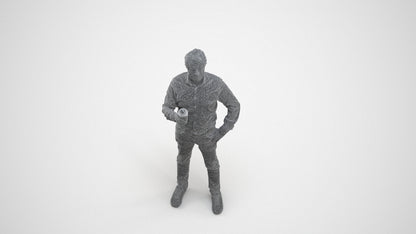 3D scanned man business, photorealistic archviz people for Enscape and SketchUp, wireframe three-quarter view